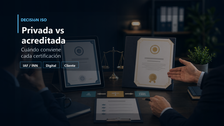 Comparación entre certificación ISO privada y acreditada para empresas.